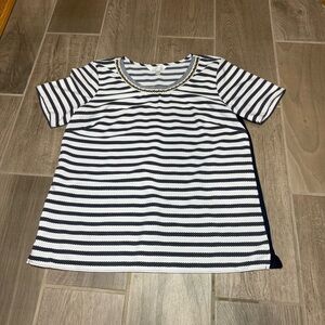 Charming Charlie Women’s Medium Striped Navy and White Short Sleeve Top Crochet